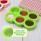 6x3oz Baby Food Freezer Tray with Clip on Lid Bright Green | Leakproof Freezer Molds Silicone Storage Container for Purees Fruits Vegetables