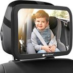 Safety Baby Car Seat Mirror - Wide Shatterproof Backseat Infant Car Mirror for Baby Rear Facing, Crystal Clear View, Travel Accessories, Easy Install & Adjustable for Removable Headrest (Matte Black)