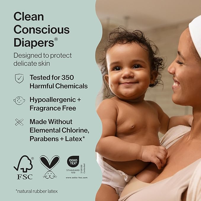The Honest Company Clean Conscious Diapers for Delicate Skin | Up to 100% Leakproof | Hypoallergenic, Fragrance Free | Gender Neutral | Club Box, Size Newborn, 72 Count (Prints May Vary)