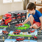 Toddler Boys Toys for 3-5 Years Old, Fire Truck Vehicle Set with Play Mat and Die-Cast Toy Car, Transport Carrier Truck for Kids 3-5, Birthday Gifts Toys for 3-8+ Year Old Boys