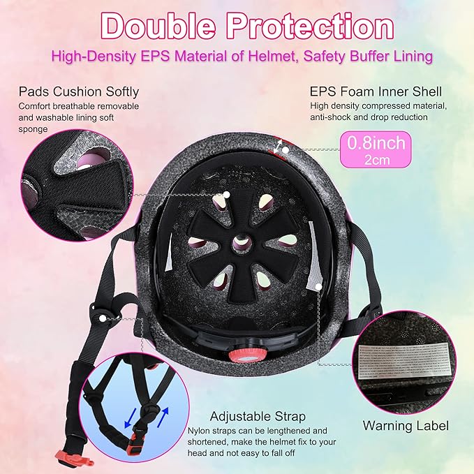 Kids Bike Helmet with DIY Stickers and Knee Pads Elbow Pads Wrist Guard Set for Ages 3-8-14 Toddler Boys Girls Helmet for Roller Skates Cycling Skateboarding Bicycle Scooter