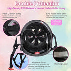 Kids Bike Helmet with DIY Stickers and Knee Pads Elbow Pads Wrist Guard Set for Ages 3-8-14 Toddler Boys Girls Helmet for Roller Skates Cycling Skateboarding Bicycle Scooter