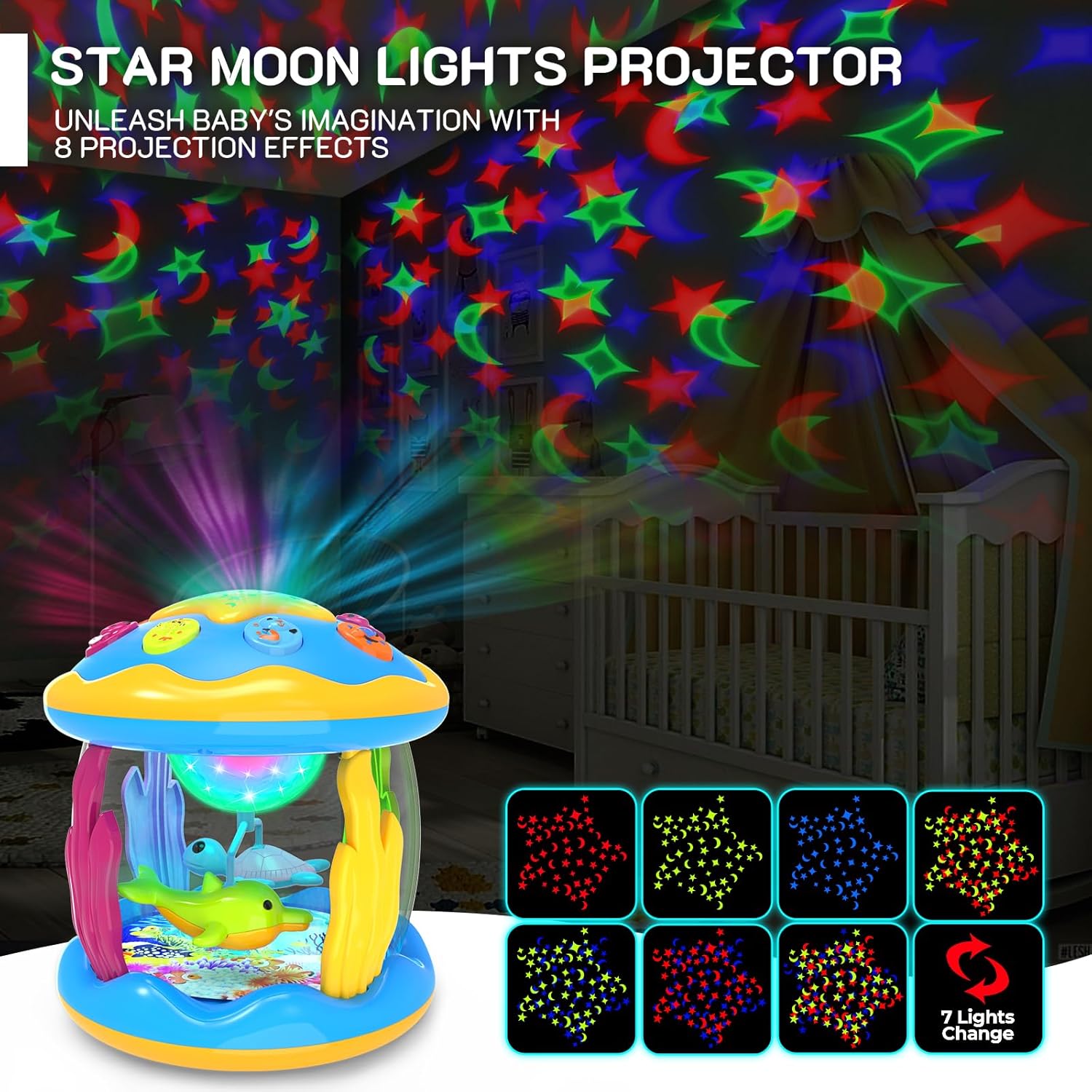 Baby Toys 6 to 12 Months - Musical Projector Rotating Light Up Toys, Tummy Time for Infant 12-18 Months, Learning Toy for Toddler 1 2 3 Years Old, Birthday Gifts for Boys Girls 0-3-6-9-12-18 Month