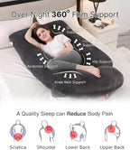 Pregnancy Pillow, Full Body 57 Inch Maternity Pillow with Removable Washable Cover - Sleep Support for Legs, Back, Neck, Shoulder, HIPS, Belly for Pregnent Women, Black Grey Velvet Cover