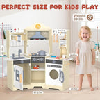 ANPABO Play Kitchen for Kids, Wooden Kitchen Playset w/Real Lights & Sounds, Coffee & Ice Maker, Microwave, Stove, 30Pcs Accessories Include Play Food, Pretend Play Set for Boys & Girls, Yellow