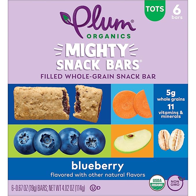 Plum Organics Mighty Snack Bars - Blueberry - 0.67 oz Bars (Pack of 6) - Organic Fruit and Vegetable Toddler Food Snack Bars