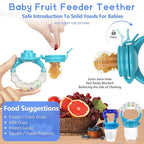 WAJIAYON Baby Fruit Feeder Pacifier - 12 Pack | 2 Infant Food Feeder Pacifier & 1 Babies Food Dispensing Spoon | Fruit Teethers for Babies | Silicone Teether Feeder Baby,Infant Teething Feeders (Blue)