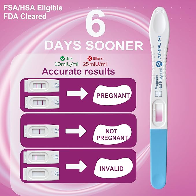 AMPLIM HCG Early Detection Pregnancy Test Bulk Stick – 6-Days Sooner, Extra Sensitive 10 MIU/mL, Midstream – Mom 2-Sec Easy Home Tests, 99.99% Accurate Pregnant Test Result (6 Pack)