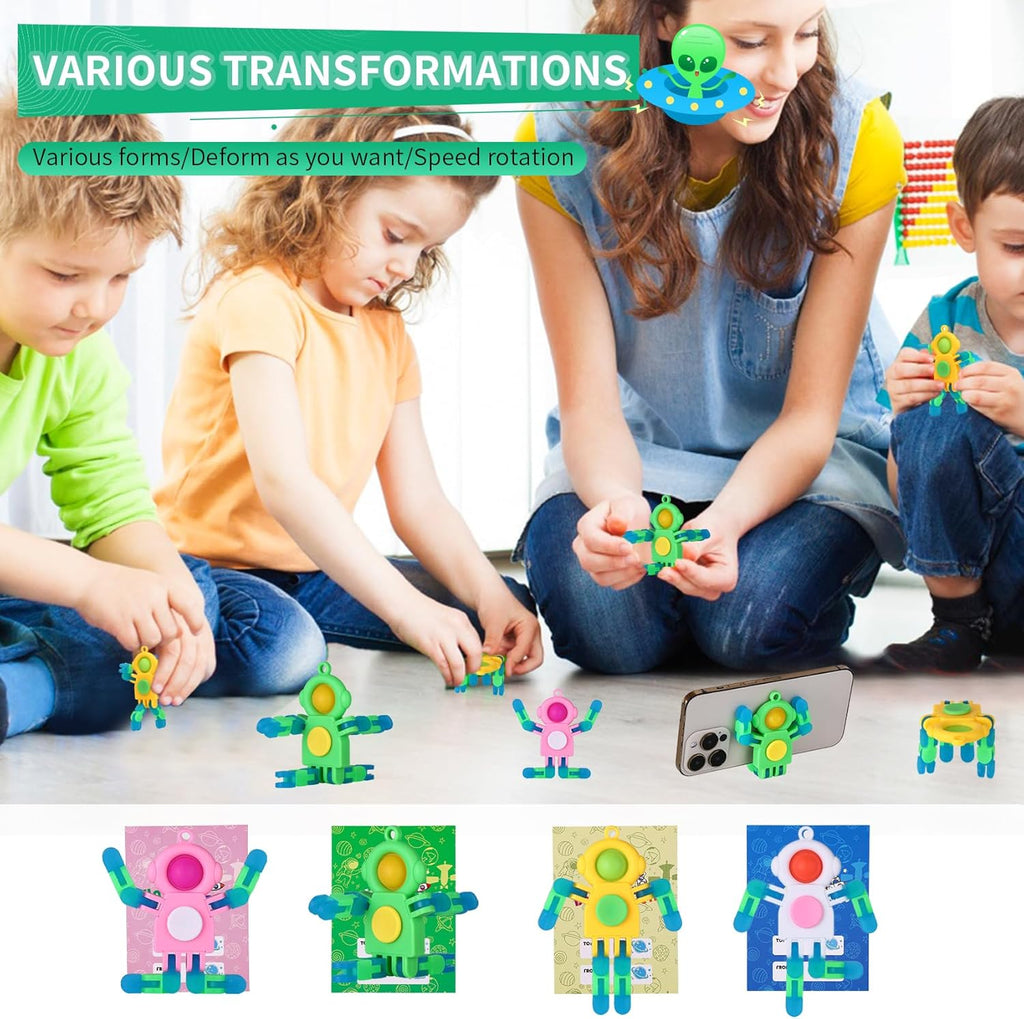 24Pcs Pop Fidget Spinners Bulk - DIY Deformable Astronaut Fingertip Toys with Cards Keychain Fidget Spinners Glow in The Dark Party Favors Sensory Toys Bulk for Kids Adults Classroom Prizes