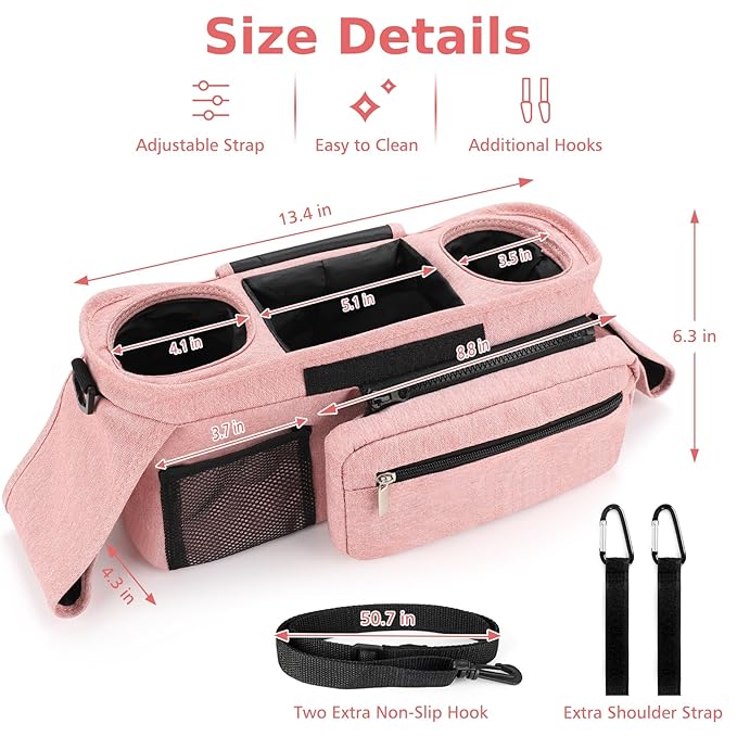 Accmor Universal Stroller Organizer with Insulated Cup Holder Detachable Phone Bag and Shoulder Strap, Stroller Bag Caddy Organizer Accessories Fits for Uppababy, Baby Jogger, Britax Strollers
