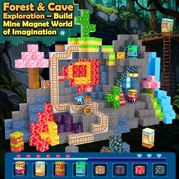 Soyee Magnetic Blocks 100 PCS Building Toys for Ages 4-8 9-12 3-5 Forest & Mine Theme Magnet Building Cubes STEM Sensory Toys for Kids Ages 3 4 5 6 7 8 9 10 11 12 Year Old Boys Girls Birthday Gifts