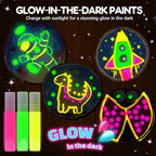 EPUMP Wooden Painting Kit for Kids - Glow in The Dark Arts and Crafts Supplies Kits for Boys Girls - Kids Activities Creative Art Set Birthday Gifts DIY Paint Toys for Ages 6 7 8 9 10 11 12 Years Old