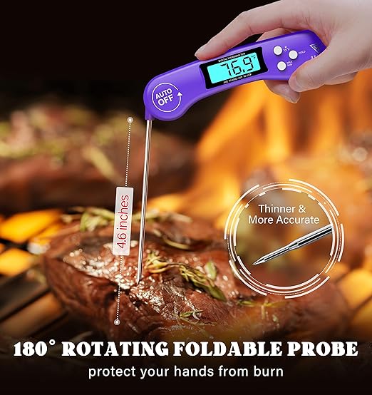 DOQAUS Digital Meat Thermometer, Instant Read Food Thermometers for Cooking, Kitchen Probe with Backlit & Reversible Display, Wide Temperature Range for Turkey, Grill, BBQ, Baking, Bread, Sourdough