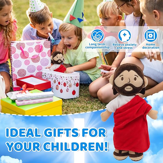 Brown Jesus Plush Doll Guardian Baptism Stuffed Plushie Savior Toy Gifts for Church Sunday School Religious Easter Gift (RED)