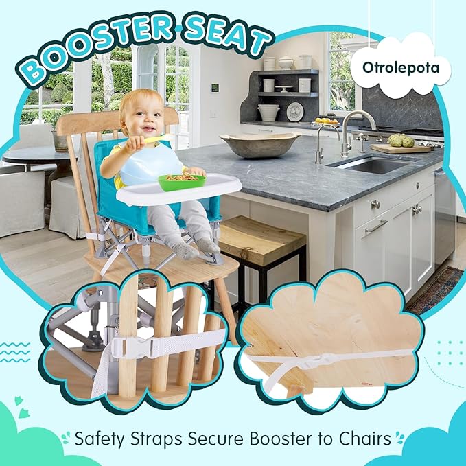 Portable Booster Seat, Toddler Baby Seat with Tray for Dining Table Compact Floor Chair for Camping Lawn Beach Babies Travel 6-36 Months