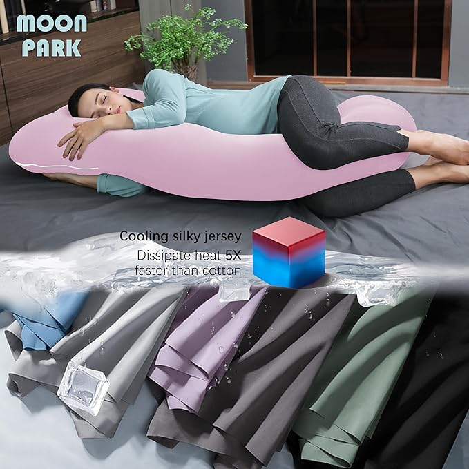 MOON PARK Pregnancy Pillows for Sleeping - U Shaped Full Body Maternity Pillow with Removable Cover - Support for Back, Legs, Belly, HIPS - 57 Inch - Purple - Cooling Cover