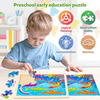 SYNARRY Large Wooden Dinosaur Puzzles for Toddlers 2-4, Wood Dino Puzzles for Kids Ages 4-6, Dinosaur Toys for Kids 3-5, Preschool Educational Children Learning Gifts for 3 4 5 Year Old Boys Girls