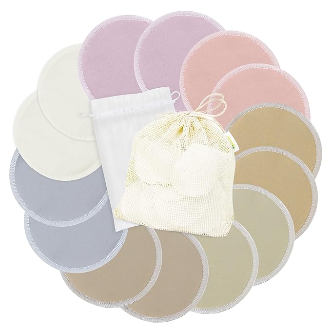wegreeco Nursing Breast Pads (14 Pack) + Laundry Bag & Travel Storage Bag, 4.7 inch Option - Washable & Reusable Breastfeeding Nursing Pads (Sunset, Plain Shape)