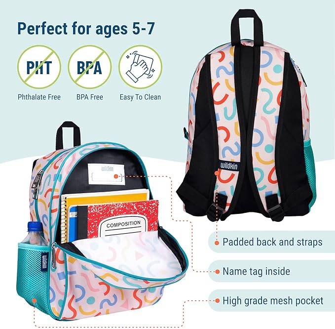 Wildkin 15-inch Kids Backpack – Durable, Padded, Adjustable for School & Travel - Confetti Peach