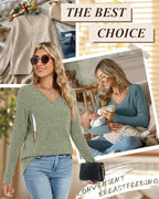 3 Pack Women's Maternity Nursing Tops, V Neck Breastfeeding Sweaters Long Sleeve Hidden Zipper Shirts