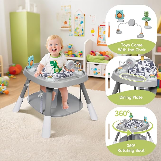 15 in 1 Convertiable High Chair for Babies and Toddlers, 2 in 1 Highchair & Activity Center w/Toys, Booster Seat, Toddler Chair w/5-Point Harness & Removable Tray & 2-Layer Cusion (Grey)