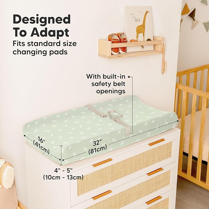 2-Pack Organic Changing Pad Covers for Girl, Boy, Neutral - 100% Cotton Changing Table Pad Cover, Soft Baby Nursery Diaper Changing Pad Sheets, Contour Changing Pads Liners, Change Pad Cover (Herb)