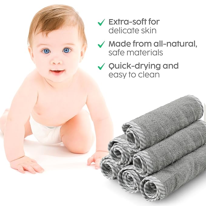 San Francisco Baby Washcloths for Newborn – Rayon from Bamboo Washcloths, Baby Wash Cloths Soft, Wash Cloths for Babies, Baby Wash Cloth – 6 Pieces, Gray