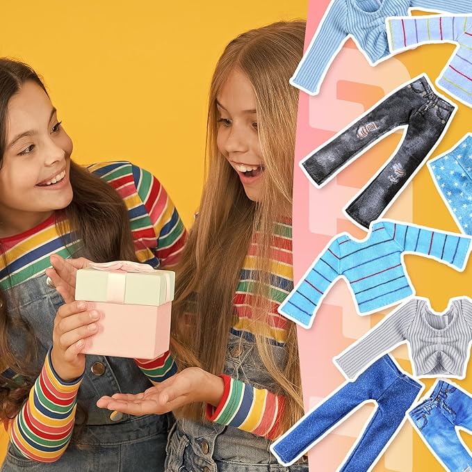 Bencailor 8 Pieces Christmas Doll Clothes for 11.5 Inch Doll Accessories Sweaters Denim Pant Summer Regular Outfit Clothing(Stripe)