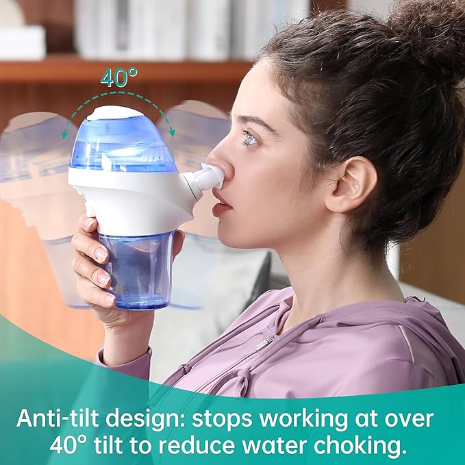 opove Nasal Irrigation System, Sinus Rinse Kit with 1 Nose Cleaner & 15 Salt Packets, Self-Cleaning & Automatic Waste Collection, Rechargeable Sinus Rinse Bottle for Relieving Nasal Discomfort