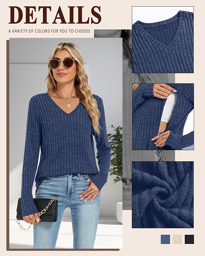 3 Pack Women's Maternity Nursing Tops, V Neck Breastfeeding Sweaters Long Sleeve Hidden Zipper Shirts