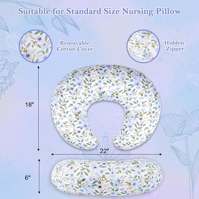 2 Pack Nursing Pillow Covers – Soft Breathable Cotton, Fits Standard Breastfeeding Pillows, Washable & Hypoallergenic for Newborn Baby Girls & Boys,Cover Only