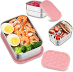 HaWare Stainless Steel Lunch Box for Kids, Leak Proof Food Storage Containers with Silicone Lids, Reusable Easy-Opened Lunch Containers, Portable Metal Snack Box, Dishwasher Safe (8oz*2+25oz)