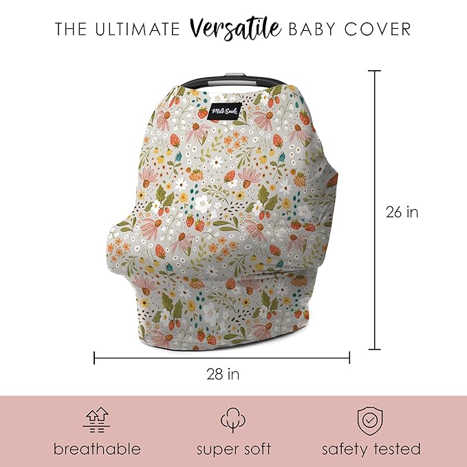 Milk Snob Original 5-in-1 Cover - Nursing Cover for Breastfeeding - Baby Carseat Canopy & Stroller - Essential All-in-One Design - Gift for Mom, Baby (Strawberry Fields)