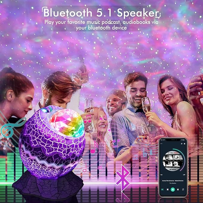 Rossetta Star Projector, Galaxy Projector LED Lights for Bedroom, App Control Projector with Bluetooth Speaker and White Noise, Night Light for Kids Adults, Christmas, Party, Ceiling, Room Decor