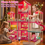 Pink Villa Playset for Girls Ages 3-7, 4-Story 10-Room House with 2 Dolls, Furniture & Accessories, Pretend Play Toddler Toy, Birthday Gifts for Kids 3-8