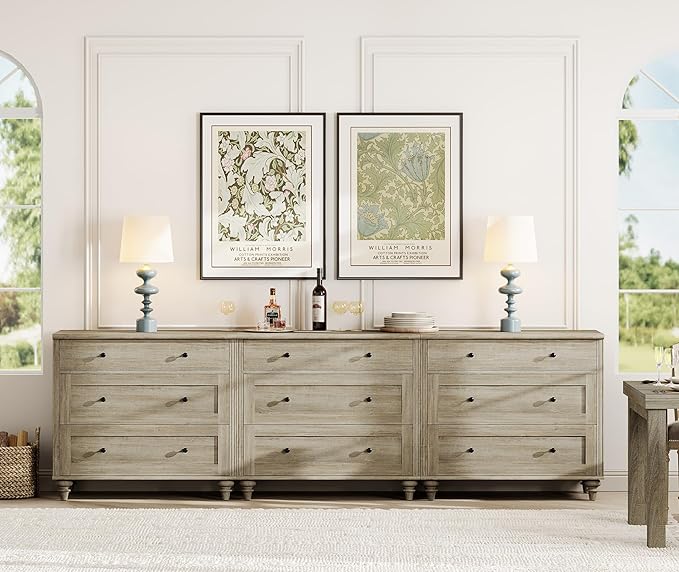 WAMPAT Dresser for Bedroom with 9 Drawers, Kids Dressers with Wide Chest of Drawers, Modern Wooden Closet Storage Organizer, Large Wood Dressers for Living Room, Nursery, Hallway, Rustic Oak