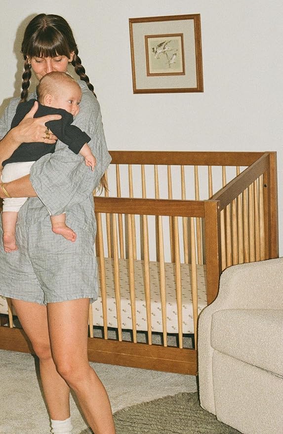 Oilo Crib Sheet, Breathable, Fitted, Organic Cotton Jersey, 300-Thread, Machine Wash, Fits Standard Crib (28" x 52" x 6"), Toddler Bedding, Heirloom Organic Collection, Mushroom