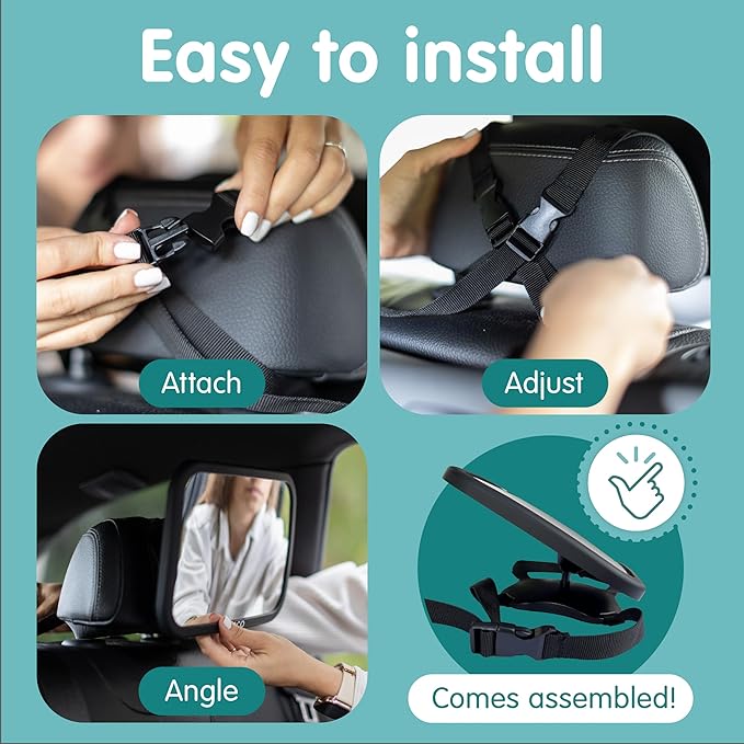 Onco Baby Car Mirror & Car Window Shades Bundle (18.9″ × 12″) - UPF 50+ Window Shade, 100% Shatter-Proof Car Mirror for Baby, Universal Shades & Mirror