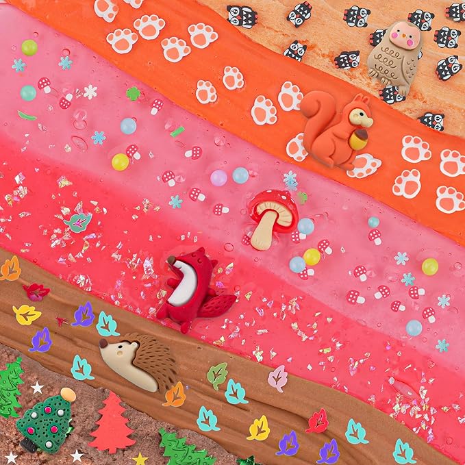 LAWOHO 6 Packs Forest Slime Kit - Clear, Butter, Cloud Slime Making Kit, Slimes for Kids with Animal Add-ins, 360ml Slimes Kits for Boys & Girls Birthday Halloween Christmas Easter Gifts Party Favors