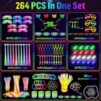 Glow in the Dark Party Supplies, 264 PCS Light Up Party Favors with LED Glasses,Glow Sticks,Finger Lights,LED Hair Clips,Slingshot,Glasses Molds,Butterfly Bracelet for Birthday,Raves,New Year