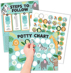 Hadley Designs Potty Training Chart for Toddlers Boys -10 Sticker Potty Chart for Toddlers Girls, 8.5x11" Potty Training Sticker Charts for Toilet Success, Safari Toddler Reward Chart for Kids