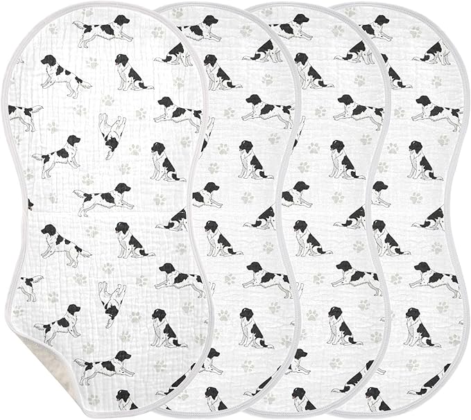 4 Pack Muslin Burp Cloths Stabyhoun Dogs White Cotton Baby Burp Cloths Ultra Soft Burping Cloth Absorbent Spit Up Rags for Newborn Baby Boys Girls 22x11 Inch