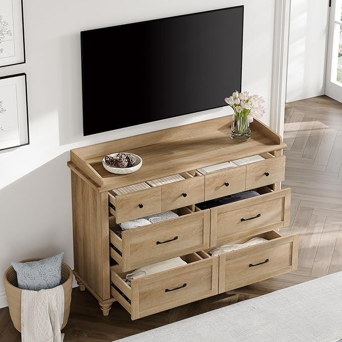 WAMPAT Dresser for Bedroom with 6 Drawers, Kids Dressers with Wide Chest of Drawers, Mid Century Modern Wooden Closet Storage Organizer for Living Room, Nursery, Hallway, Rustic Oak