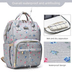 Diaper Bag Backpack for Women, Baby Bags for Girls,Diaper Bag with Changing Pad, and Insulated Pockets-Grey Flowers