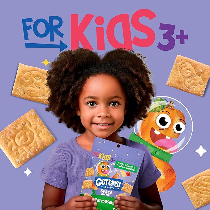 Get'ems! from Gerber, Snacks for Kids, Parmesan Space Crackers, Made with Real Veggies & Fruits, Iron & Vitamin E - 4 pack