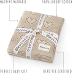 Heirloom Knit Heart Receiving Unisex Blanket for Boys and Girls - 100% Luxury Cotton Baby Blanket - Soft Warm Swaddle Receiving Blanket for Newborns Infants & Toddlers (Oatmeal)