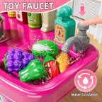 36 in Kids Kitchen Playset for Ages 2-6 4-8, Play Kitchen with Light, Sound and Spraying, Sink Toy Accessories, Cooking Stoves, Pretend Food Toys for Toddlers 1-3 3-5 Boys Girls 6-12 (Pink)