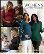 Ficerd 4 Pack Women's Maternity Shirts Cotton Long Sleeve Ribbed Crew Neck Pregnancy Tops Side Ruched Casual Mama Clothes