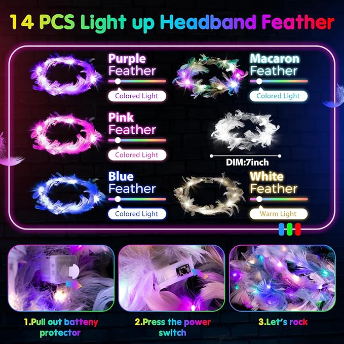 142 PCS Glow in the Dark Party Supplies, 14PCS Foam Glow Sticks, 14PCS Light Up Headband,14PCS LED Glasses and 100PCS Glow Sticks Bracelets,for Glow Party, New Year, Wedding, Concert, Birthday