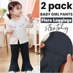 2 Pack Toddler Baby Girl Pants Flare Leggings Ribbed Knit Newborn Bell Bottoms Solid Ruffle Infant Pants for Girls